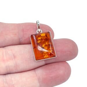 Estate Sterling Silver 925 Amber Rectangle Pendant
